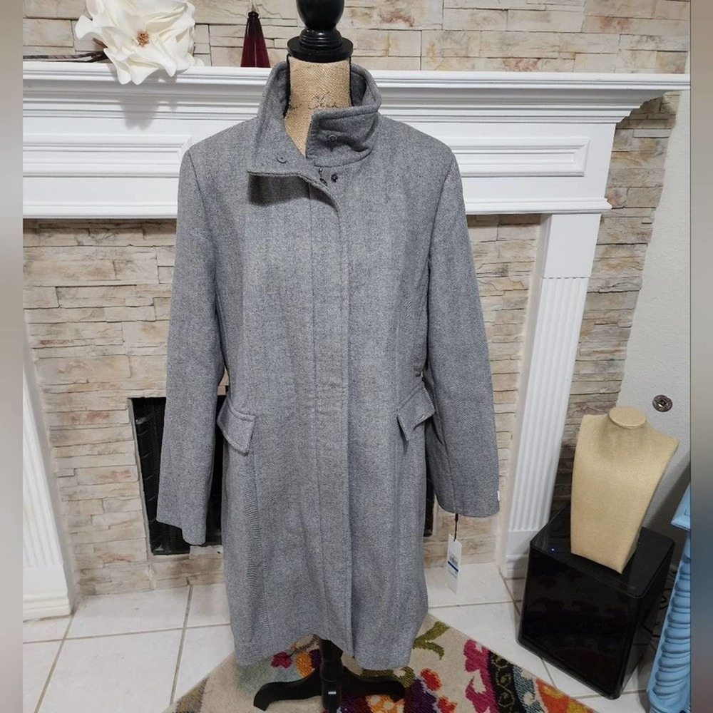 Calvin Klein‎ Grey wool blend chevron walking coat size XL NEW!!!
